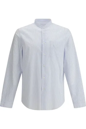 Prada Overhemden, Heren, Veelkleurig, L, Katoen, Gestreepte Mandarin Kraag Shirt