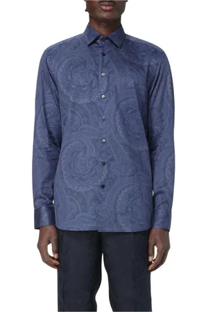Etro Overhemden, Heren, Blauw, L, Katoen, Blauw Paisley Print Overhemd