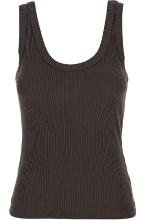 TELA Tops, Dames, Bruin, M, Katoen, Bruine Ribgebreide Mouwloze Top