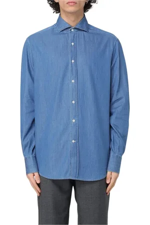 Brunello Cucinelli Overhemden, Heren, Blauw, S, Blauwe Op Maat Gemaakte Button-Up Shirt