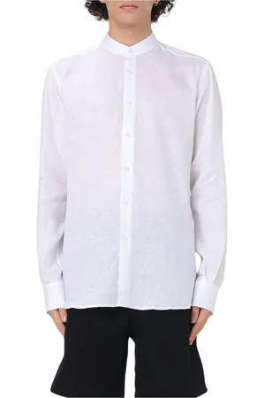 Karl Lagerfeld Overhemden, Heren, Wit, XL, Linnen, Linnen Mandarin Kraag Shirt