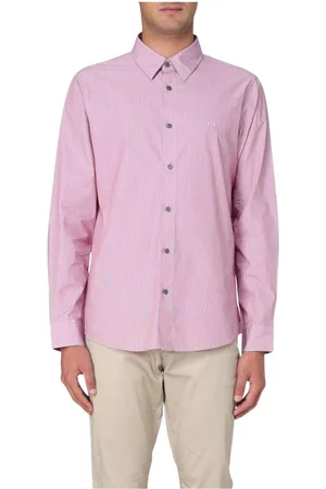 Armani Exchange Overhemden, Heren, Roze, M, Katoen, Blauw Gestreept Overhemd
