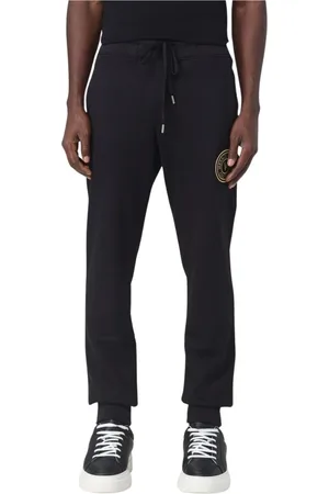 VERSACE Broeken, Heren, Zwart, S, Katoen, Zwarte Trainingsbroeken met Gouden Detail