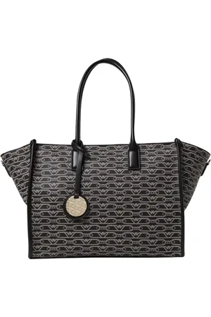 Emporio Armani Tassen, Dames, Zwart, ONE Size, Leer, Zwarte Logo Tote Schoudertas