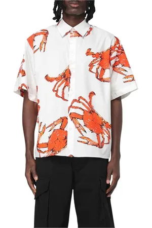 Msgm Overhemden, Heren, Veelkleurig, M, Katoen, Krab Print Shirt, Korte Mouwen, Wit