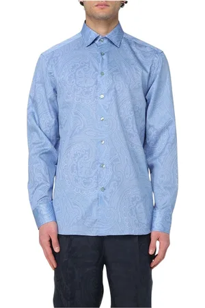 Etro Overhemden, Heren, Blauw, XL, Katoen, Blauwe Paisley Print Overhemd
