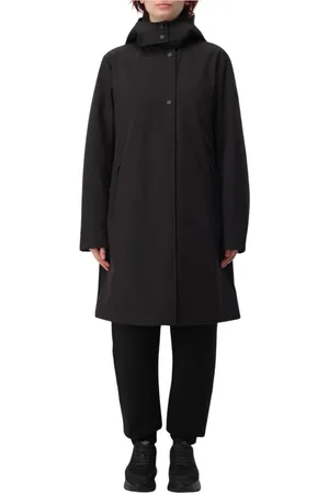 Woolrich Mantels, Dames, Zwart, L, Zwarte Waterafstotende Trenchcoat
