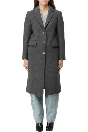 Liu Jo Mantels, Dames, Grijs, S, Wol, Elegante Lange Mouw Notch Neck Jas
