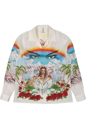 Casablanca Overhemden, Heren, Veelkleurig, L, Witte Cubaanse Kraag Knoopshirt
