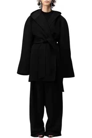 Balenciaga Mantels, Dames, Zwart, L, Wol, Zwarte Hooded Wrap Jas