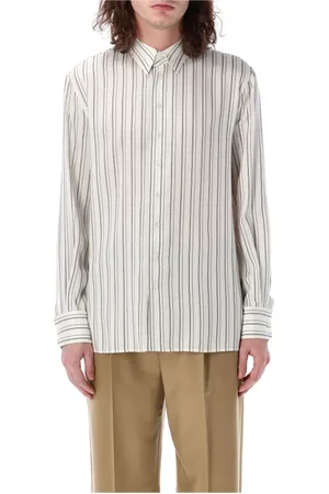 Saint Laurent Overhemden, Heren, Veelkleurig, L, Gestreepte zijden shirt met skinny fit