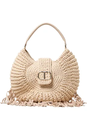 Twin-Set Tassen, Dames, , ONE Size, Leer, Raffia Schoudertas met Franje