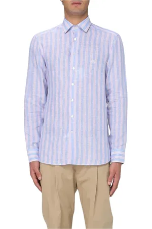 Etro Overhemden, Heren, Veelkleurig, L, Linnen, Roze Gestreept Casual Overhemd