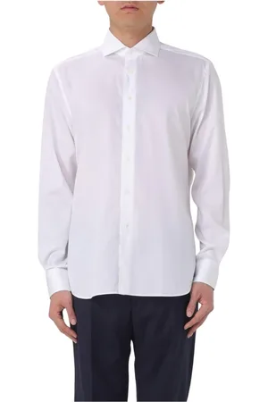 corneliani Overhemden, Heren, Wit, XL, Katoen, Blauw Overhemd met Lange Mouwen