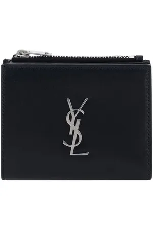 Saint Laurent Accessoires, Heren, Zwart, ONE Size, Leer, Leren kaarthouder met muntvak