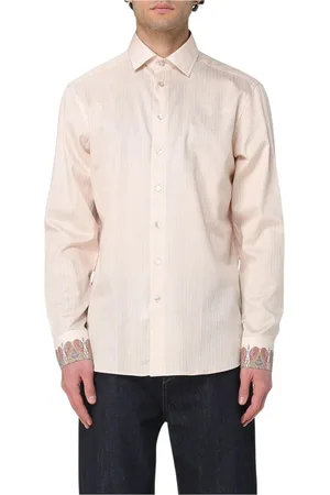 Etro Overhemden, Heren, Geel, M, Katoen, Gestreept Paisley Manchet Overhemd