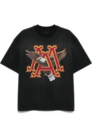 AMIRI Tops, Heren, Zwart, 2Xl, Zwart Logo Print Crew Neck T-shirt
