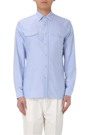 LARDINI Overhemden, Heren, Blauw, M, Katoen, Wit Overhemd met Lange Mouwen