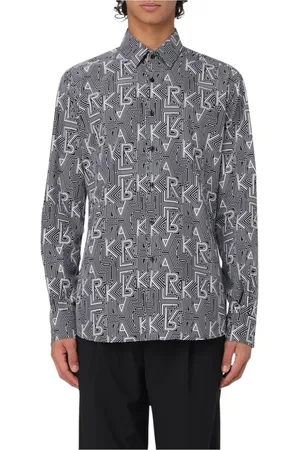 Karl Lagerfeld Overhemden, Heren, Zwart, XL, Regular Fit Monogram Print Overhemd