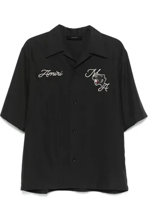 AMIRI Overhemden, Heren, Zwart, M, Panther Patch Camp Collar Shirt