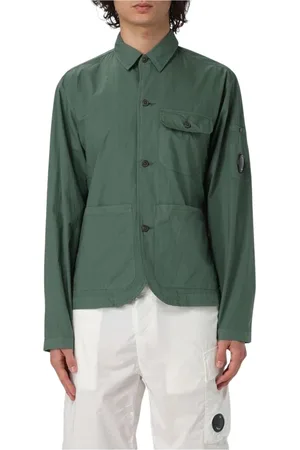C.P. Company Jassen, Heren, Groen, M, Katoen, Blauwe Overshirt Relaxte Pasvorm Stijlvol Veelzijdig