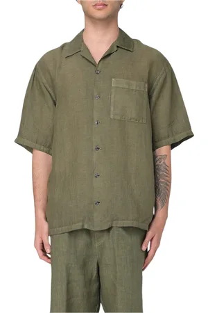 120% Lino Overhemden, Heren, Groen, M, Linnen, Koffie Linnen Shirt
