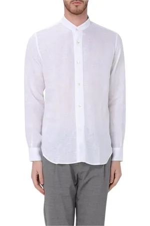 ELEVENTY Overhemden, Heren, Wit, S, Linnen, Witte Mandarin Kraag Shirt Lange Mouwen