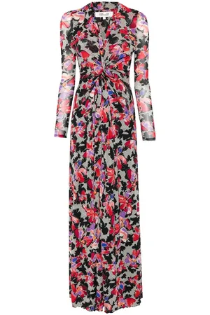 Diane von Furstenberg Kleedjes, Dames, Veelkleurig, S, Bloemen Mesh V-hals Jurk