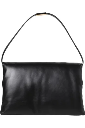 Marni Tassen, Dames, Zwart, ONE Size, Leer, Zwarte Leren Schoudertas