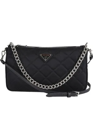 Prada Tassen, Dames, Zwart, ONE Size, Nylon, Zwarte Gewatteerde Schoudertas met Ketting