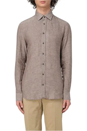 Michael Kors Overhemden, Heren, Bruin, 2Xl, Linnen, Blauwe Lange Mouw Jurk Overhemd