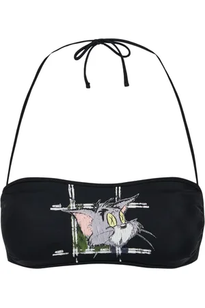 Iceberg Badkleding, Dames, Zwart, M, Zwarte bandeau badpak top met Tom print op de borst