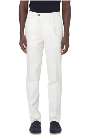 Brunello Cucinelli Broeken, Heren, Wit, L, Witte Geplooide Jurkbroek