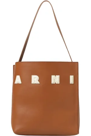 Marni Tassen, Dames, Bruin, ONE Size, Leren Schoudertas Ivoor