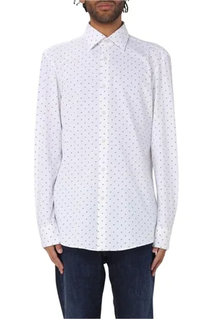 HUGO BOSS Overhemden, Heren, Wit, 4Xl, Katoen, Blauw gestippeld overhemd