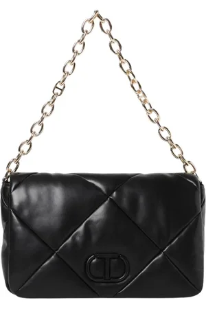Twin-Set Tassen, Dames, Zwart, ONE Size, Leer, Gewatteerde Ketting Schoudertas