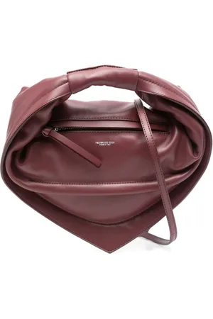 Federico Cina Tassen, Dames, Rood, ONE Size, Bordeaux Handtas met Lamsvacht Handvat