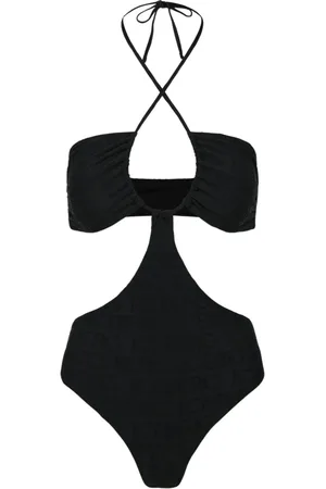 Iceberg Badkleding, Dames, Zwart, M, Zwarte badpak met cut-out design en allover logo