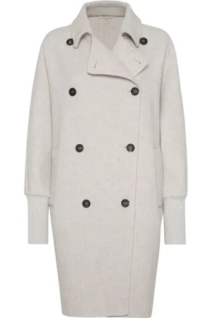 Brunello Cucinelli Mantels, Dames, Grijs, M, Cashmere Grijze Jas met Brede Revers