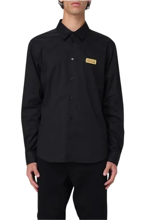 VERSACE Overhemden, Heren, Zwart, XL, Stijlvol Zwart Button-Up Shirt