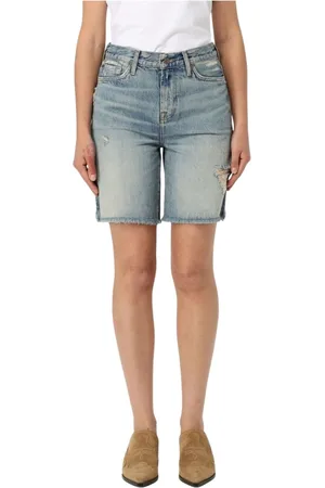 7 for all Mankind Korte broeken, Dames, Blauw, W28, Denim, Versleten Denim Shorts