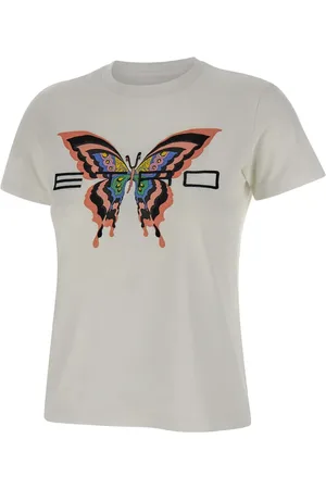 Etro Tops, Dames, Wit, M, Katoen, Vlinder Logo Print Katoenen T-shirt