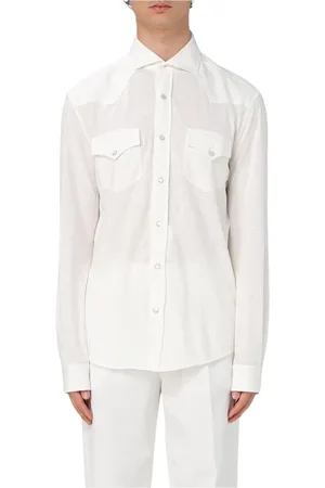 Brunello Cucinelli Overhemden, Heren, Wit, L, Linnen, Witte Linnen Western Style Overhemd