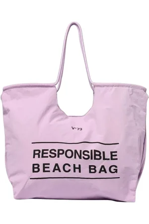 V°73 Tassen, Dames, Paars, ONE Size, Polyester, Zwarte Schouder Strandtas Tote