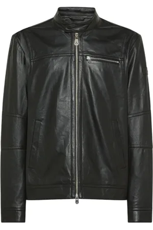 Peuterey Jassen, Heren, Zwart, S, Leer, Zwarte Bikerjas