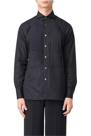 LARDINI Overhemden, Heren, Zwart, 3Xs, Katoen, Zwarte Geplooide Overhemd