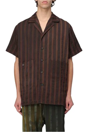 UMA WANG Overhemden, Heren, Bruin, M, Katoen, Bruin Gestreept Casual Overhemd