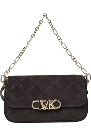 Michael Kors Tassen, Dames, Bruin, ONE Size, Suède, Geëtst Logo Suède Ketting Schoudertas