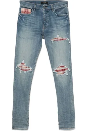 AMIRI Jeans, Heren, Blauw, W30, Lichtblauwe Ripped Jeans met knoopsluiting