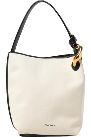 J.W.Anderson Tassen, Dames, , ONE Size, Leer, Canvas Schoudertas Natuurlijke Kleur